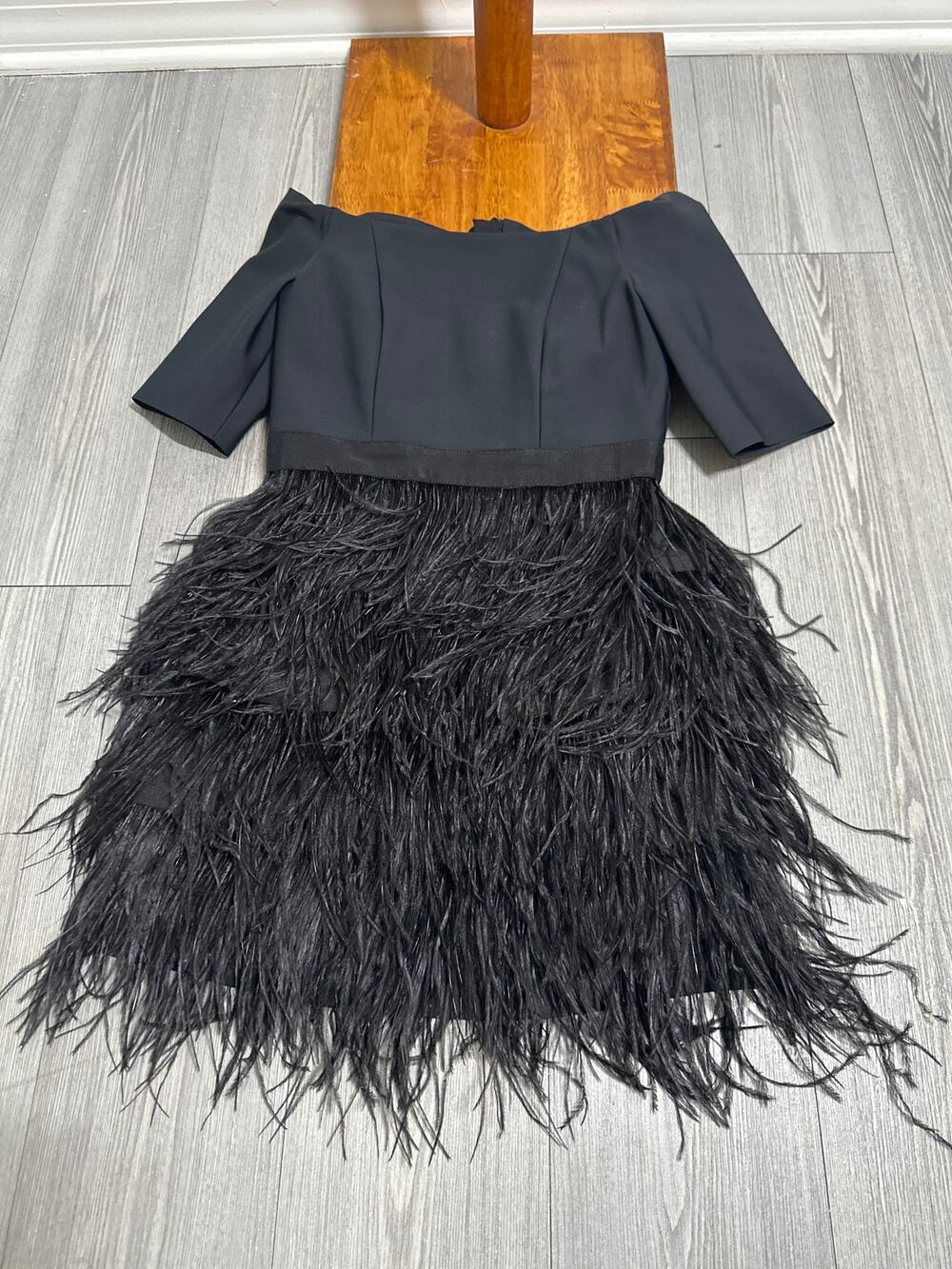 NWT MILLY Megan Mini Feather Dress Black 10 Off The Shoulder Tiered Party LBD